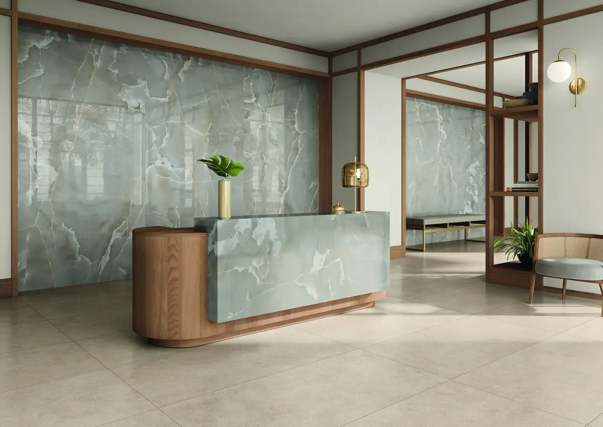 Onici von Casalgrande Padana, Raumbild Onice Grigio + Stile Pale